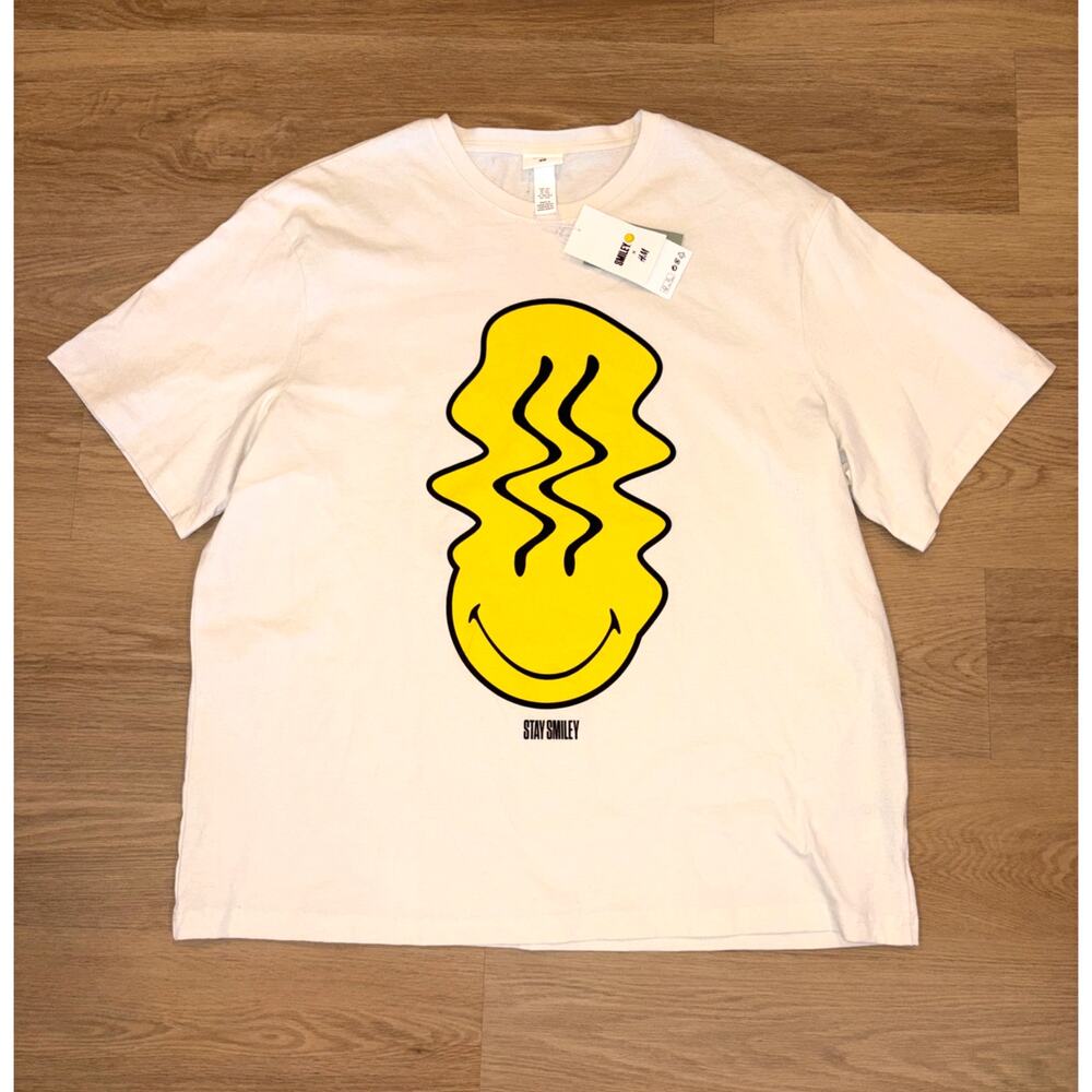 H&M X Smiley mens melting face t shirt size XXL NWT